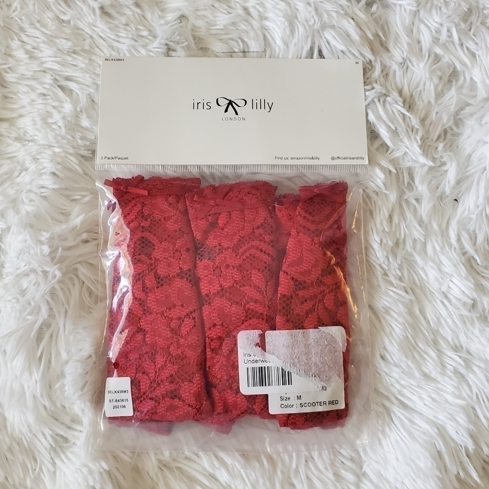 Iris Lilly London NEW 3 pack red lace thong underwear sz. M - Picture 5 of 10